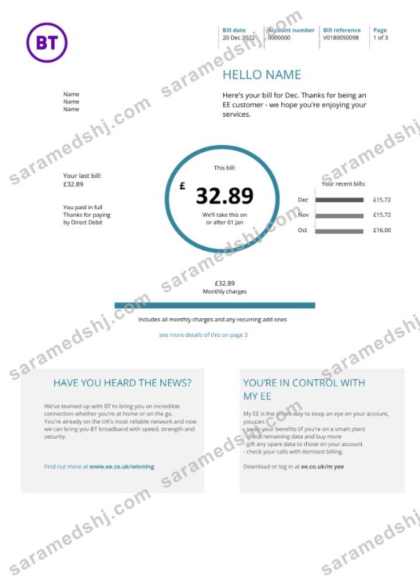 United Kingdom BT utility bill version 1 (2)